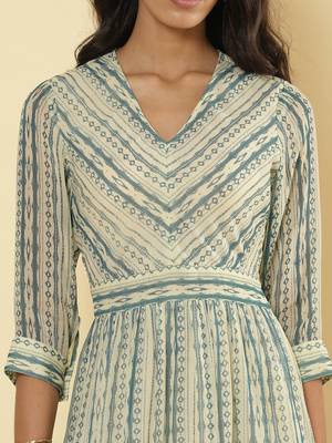 Teal Green Stripe Long Dress 5