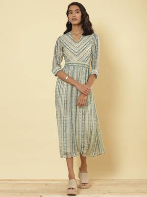 Teal Green Stripe Long Dress 6