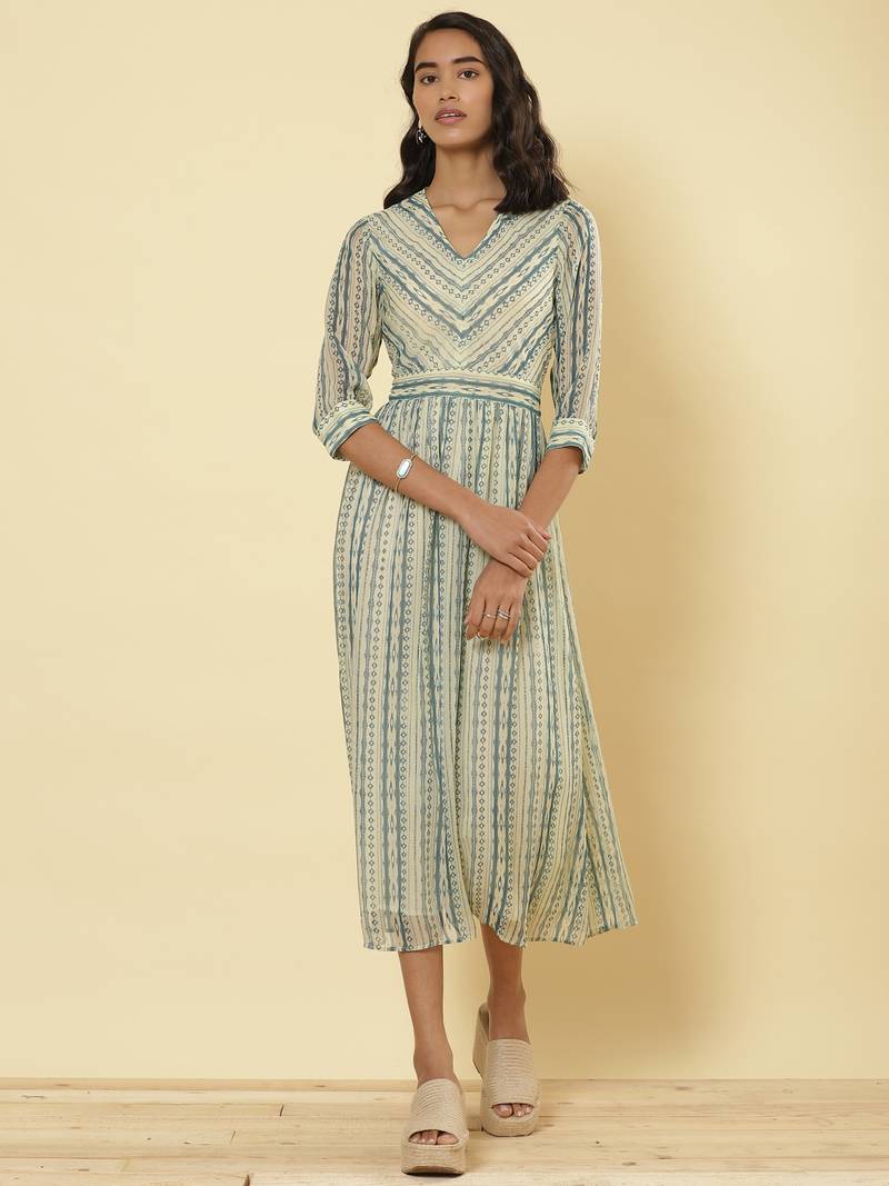 Teal Green Stripe Long Dress