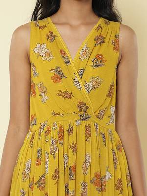 Mustard Yellow Floral Print Long Dress 4