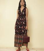 Black Floral Print Long Dress