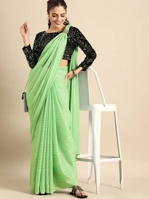 Woven Striped Zari Designer Green Color Saree for Women 1