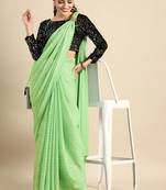 Woven Striped Zari Designer Green Color Saree for Women