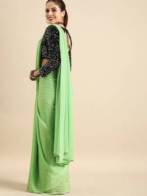 Woven Striped Zari Designer Green Color Saree for Women 2