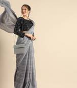 Woven Striped Zari Designer Grey Color Saree for Women