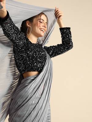 Woven Striped Zari Designer Grey Color Saree for Women 3