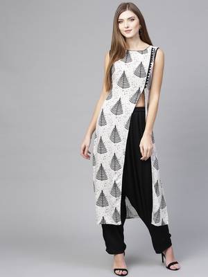 White printed rayon kurta set 1