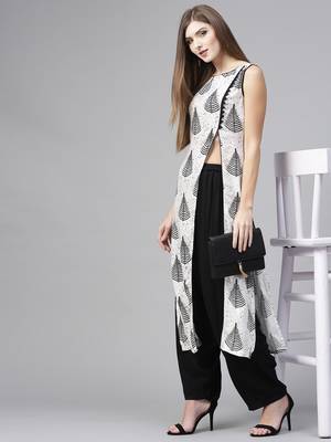 White printed rayon kurta set 4