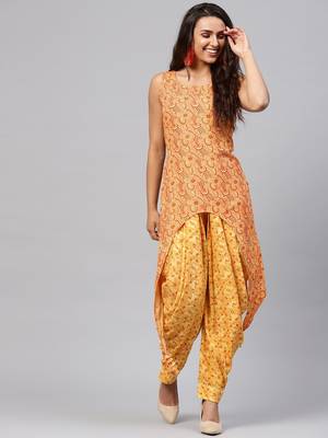 Yellow printed rayon  kurta set 1