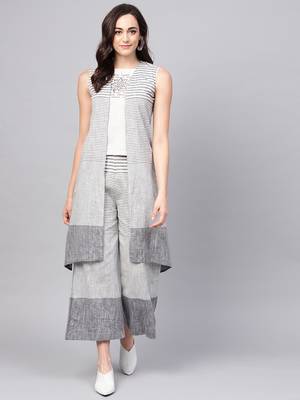 Grey printed cotton kurta set 1