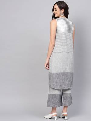 Grey printed cotton kurta set 3