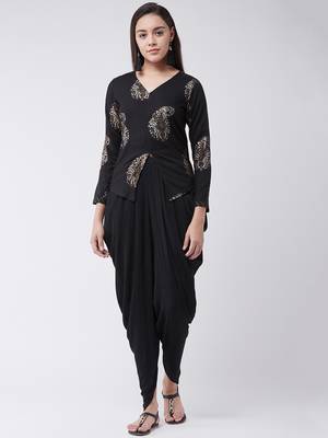 Black printed rayon kurta set 1