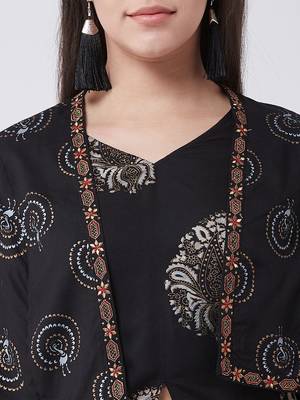 Black printed rayon kurta set 4