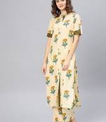 Yellow printed cotton kurta set