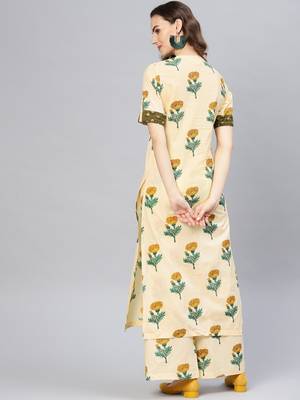 Yellow printed cotton kurta set 3