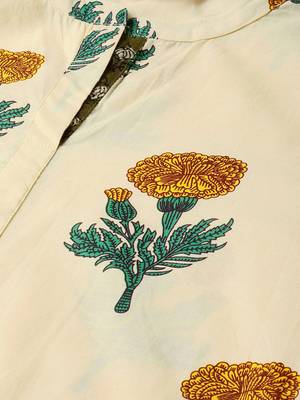 Yellow printed cotton kurta set 4