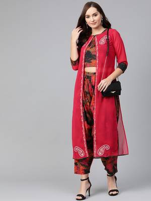 Pink printed georgette kurta set 1