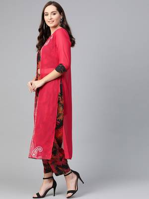 Pink printed georgette kurta set 2