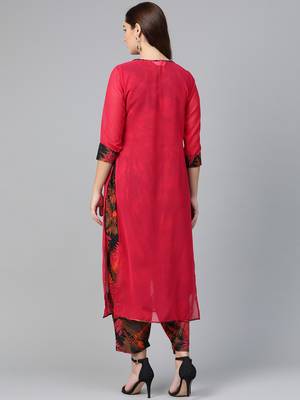 Pink printed georgette kurta set 3