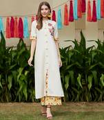 Beige printed cotton kurta set