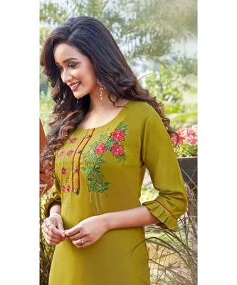 Womens handwork Green reyon Kurti 1