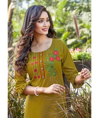 Womens handwork Green reyon Kurti 3