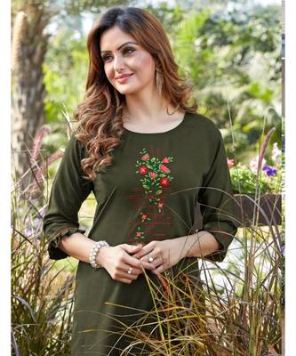 womens handwork Dark green reyon kurti 2