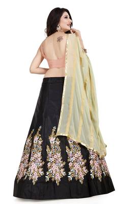 Black Peach Embroidered Taffeta Silk Lehenga Choli With Blouse Piece 2