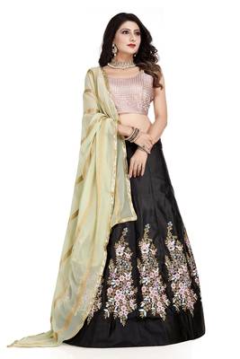 Black Peach Embroidered Taffeta Silk Lehenga Choli With Blouse Piece 3