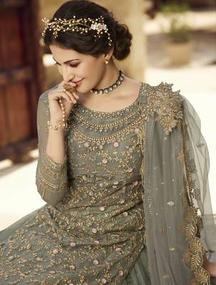 Grey embroidered net salwar 2