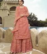 Peach embroidered net salwar