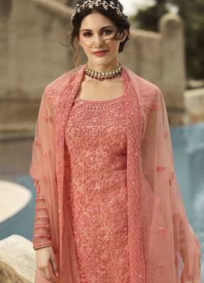 Peach embroidered net salwar 2
