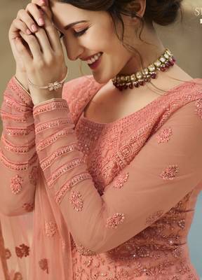 Peach embroidered net salwar 3