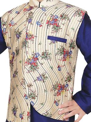 Blue embroidered cotton silk boys-kurta-pyjama 2