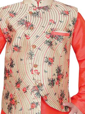 Orange embroidered cotton silk boys-kurta-pyjama 2