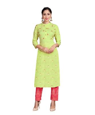 Green Color Rayon Embroidered Festival Wear Straight kurta With Palzzo Set 1