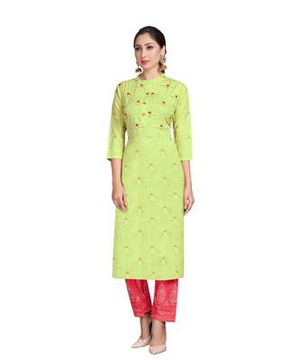 Green Color Rayon Embroidered Festival Wear Straight kurta With Palzzo Set 3