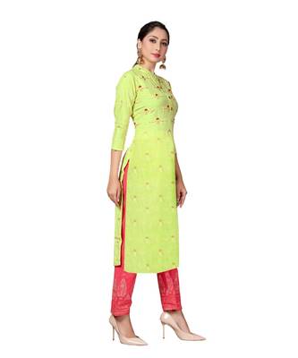 Green Color Rayon Embroidered Festival Wear Straight kurta With Palzzo Set 4