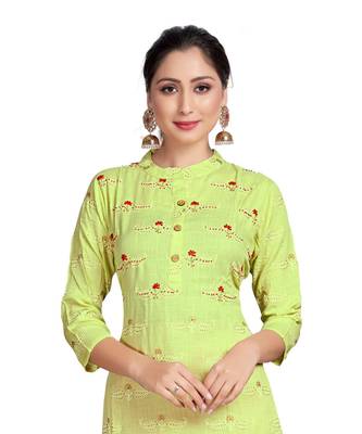 Green Color Rayon Embroidered Festival Wear Straight kurta With Palzzo Set 5