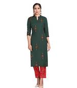 Green Color Rayon Embroidered Festival Wear Straight kurta With Palzzo Set