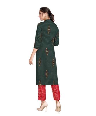 Green Color Rayon Embroidered Festival Wear Straight kurta With Palzzo Set 2