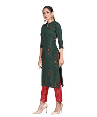 Green Color Rayon Embroidered Festival Wear Straight kurta With Palzzo Set 3