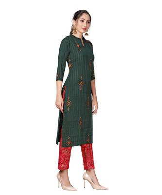Green Color Rayon Embroidered Festival Wear Straight kurta With Palzzo Set 4