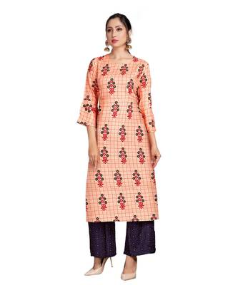 Orange Color Rayon Printed Festival Wear Straight kurta With Palzzo Set 1