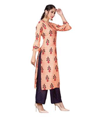 Orange Color Rayon Printed Festival Wear Straight kurta With Palzzo Set 3