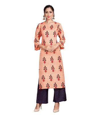 Orange Color Rayon Printed Festival Wear Straight kurta With Palzzo Set 4
