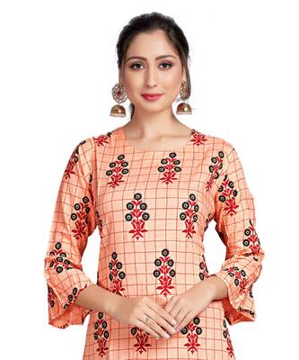Orange Color Rayon Printed Festival Wear Straight kurta With Palzzo Set 5