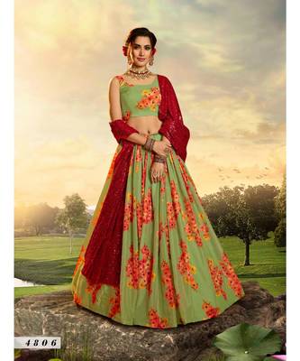 Green Printed Sequin Lehenga Choli 1