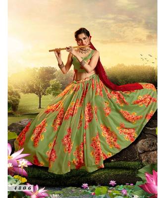 Green Printed Sequin Lehenga Choli 3