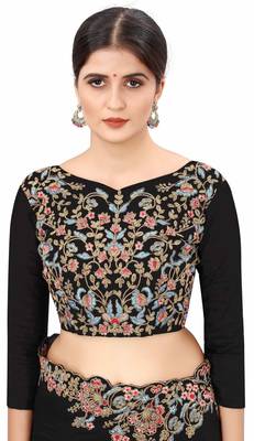 Black Embroidered Designer Soft Silk Zari Saree With Blouse 5